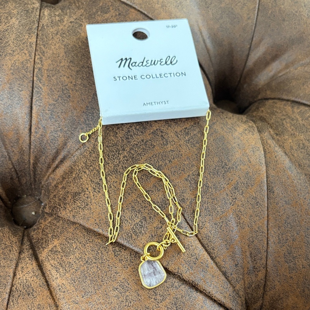 Madewell Gold Necklace with Amethyst Pendant